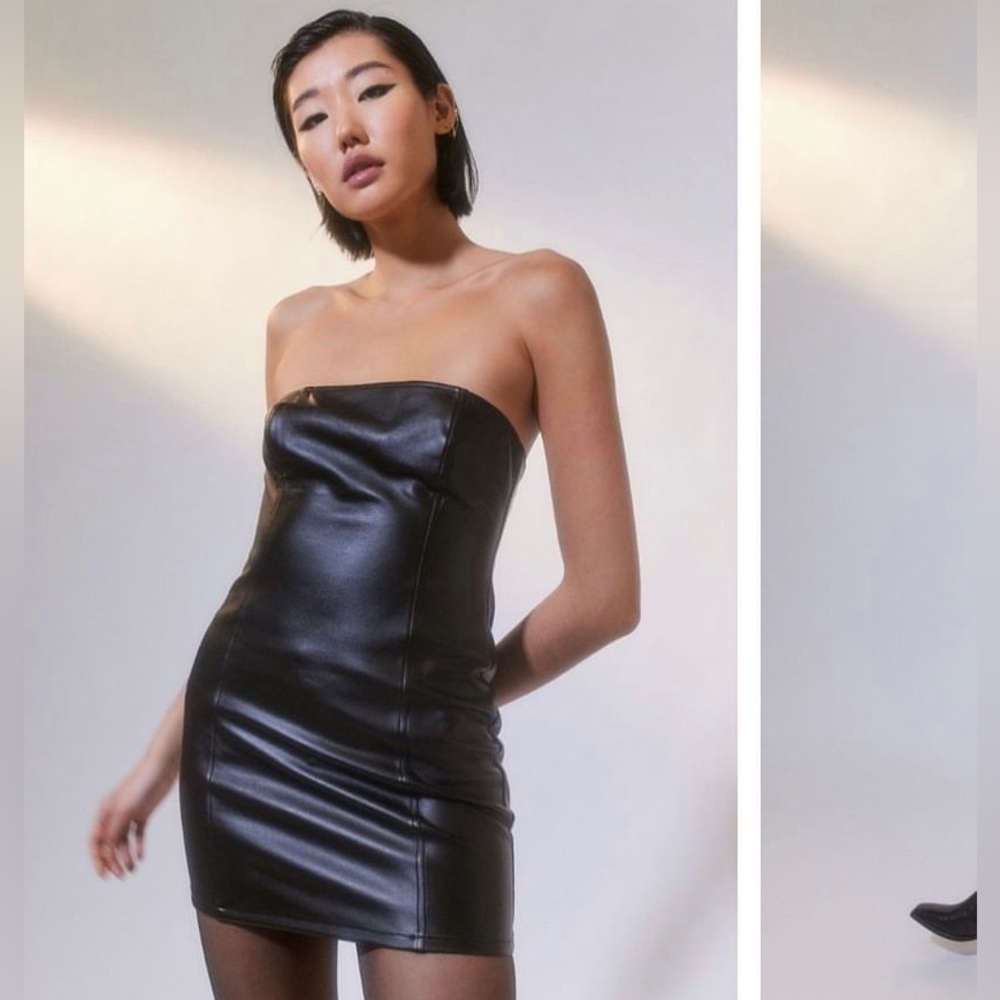 UO black leather mini dress size S